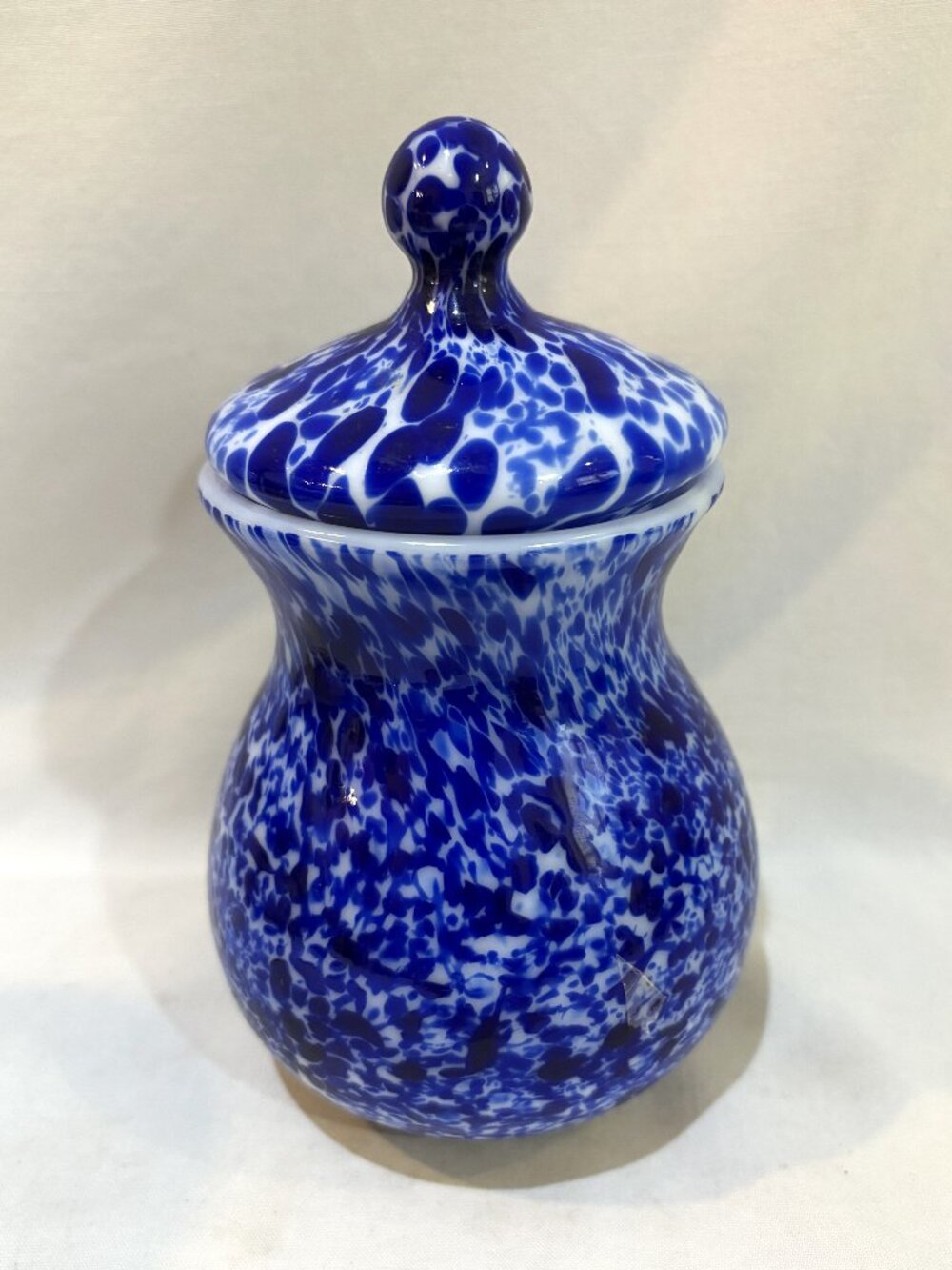 Gibson Hand Blown Glass Cobalt Blue Splatter Jar with Lid Apothecary Jar